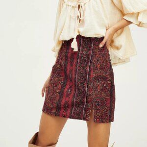 We the Free Holding Onto A Dream Printed Cord Skirt Red Size 0